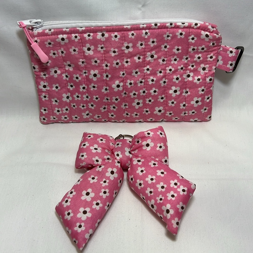 Handmade Floral Pink Clutch with Bow Accent